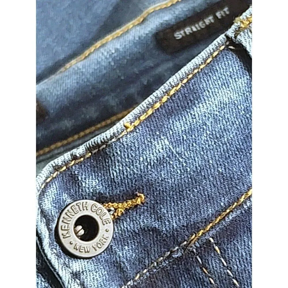 Kenneth Cole New York Men's 40x32 Straight Fit Comfort Stretch Denim Jeans Blue